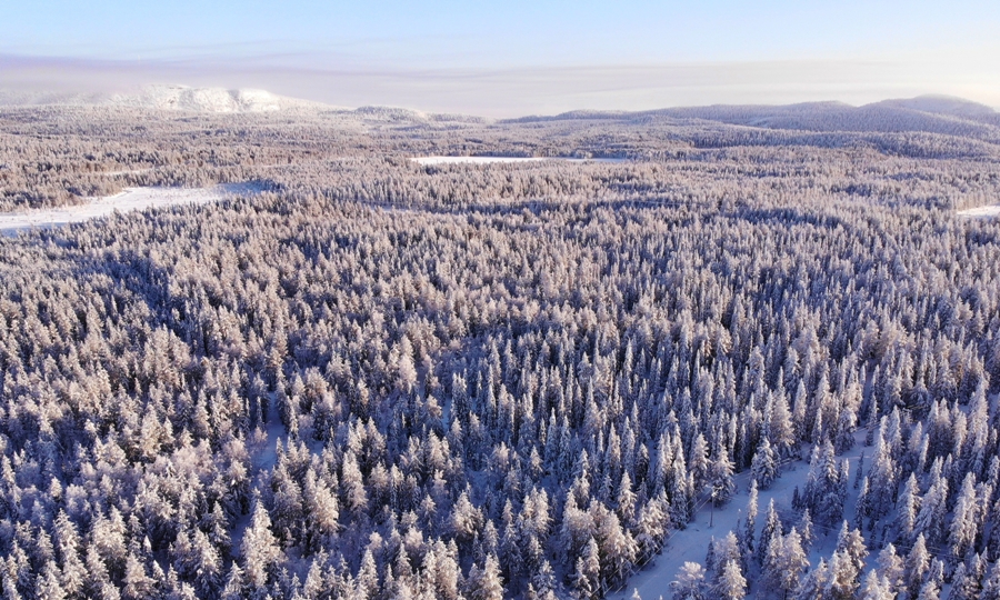 Wzgórze, Pyhävaara, Ruka, Kuusamo - widok z powietrza
