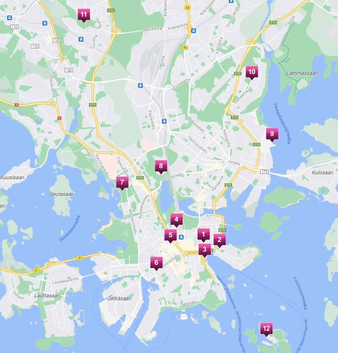 Darmowe atrakcje w Helsinkach - mapa